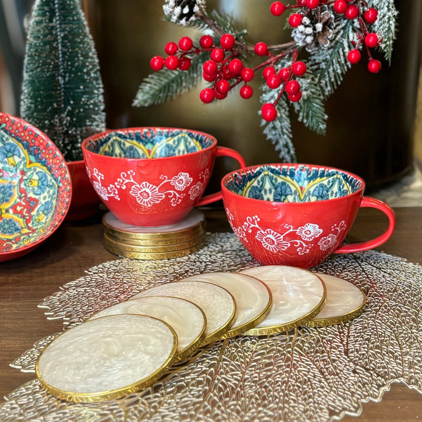 Round Gold Rim Coasters - Set of 6
