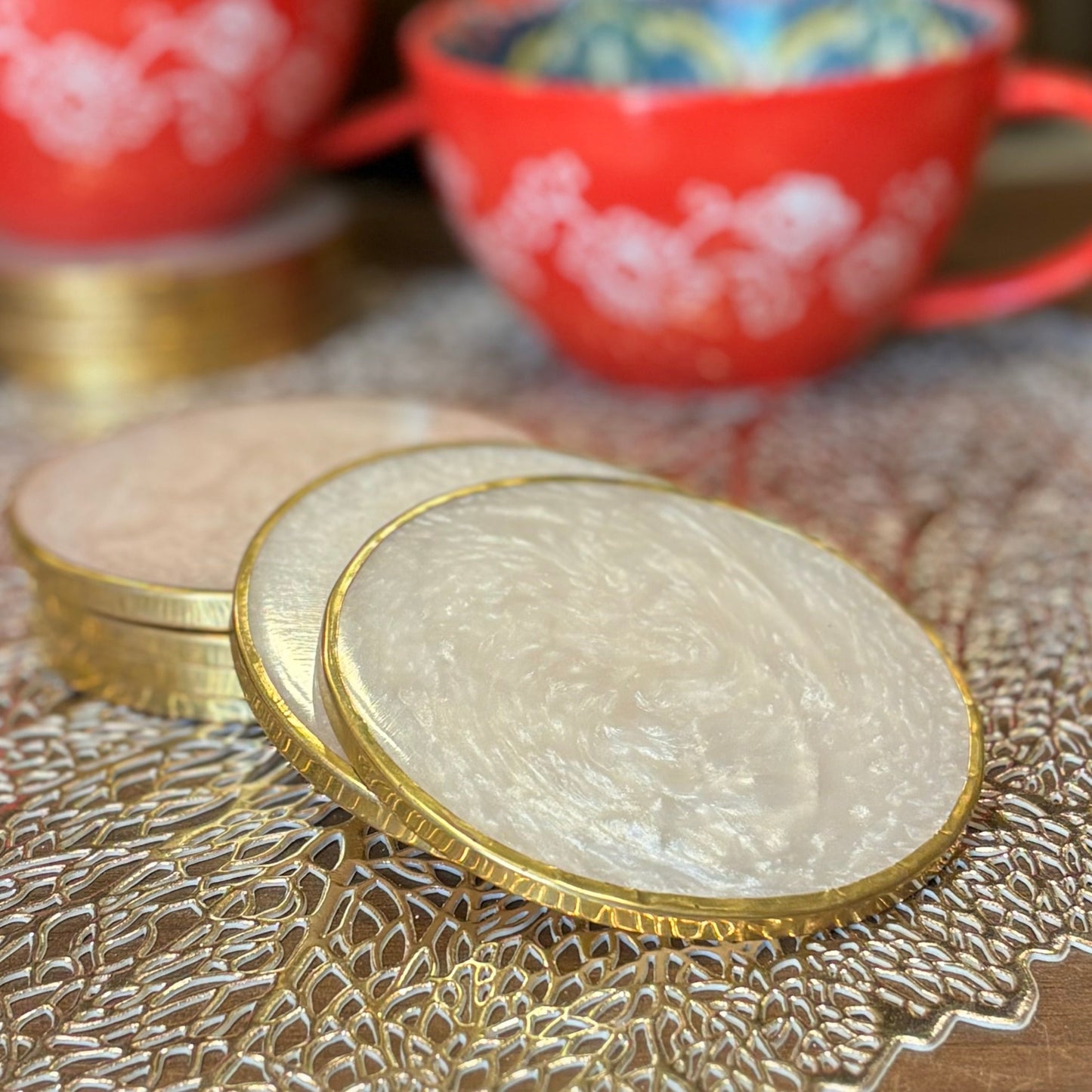 Round Gold Rim Coasters - Set of 6