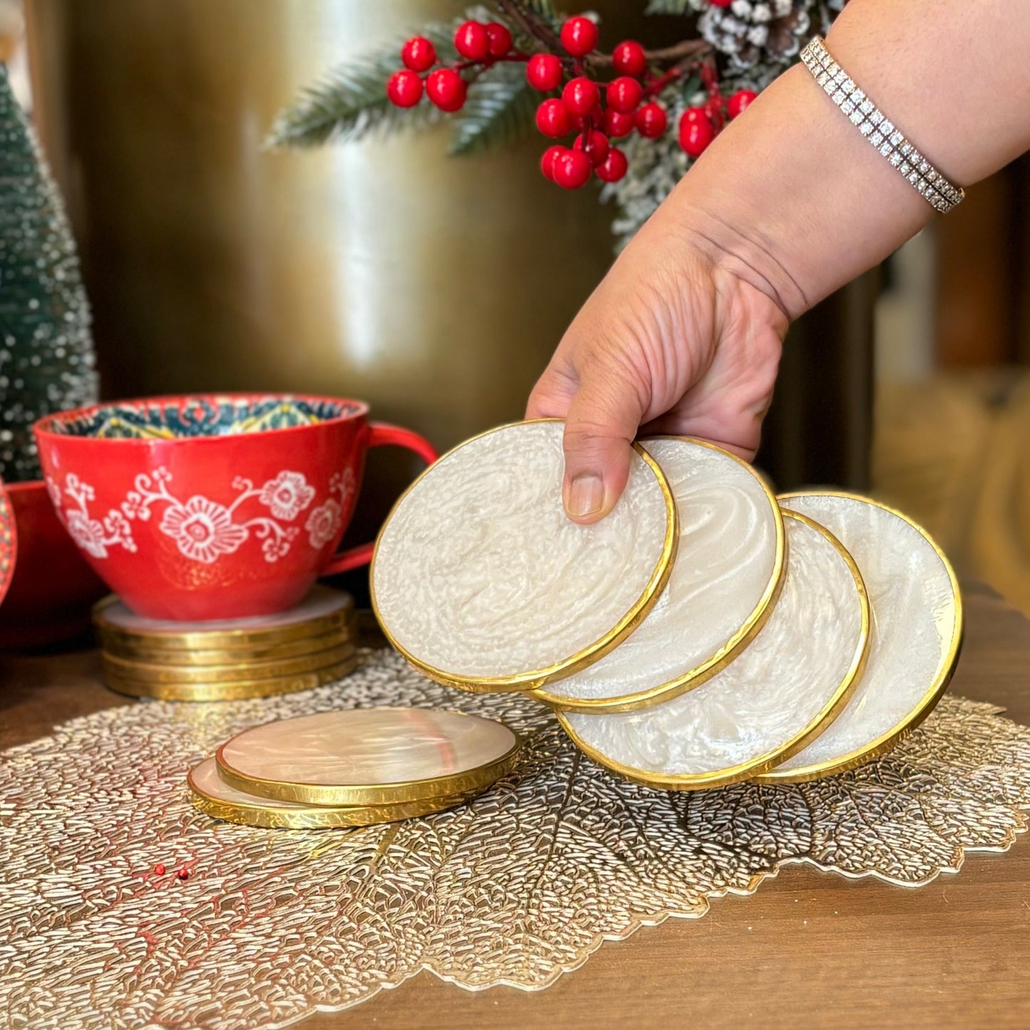 Round Gold Rim Coasters - Set of 6