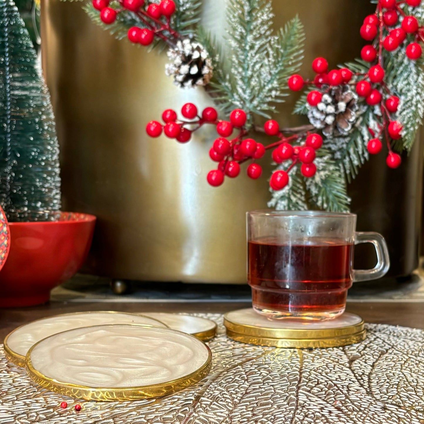 Round Gold Rim Coasters - Set of 6