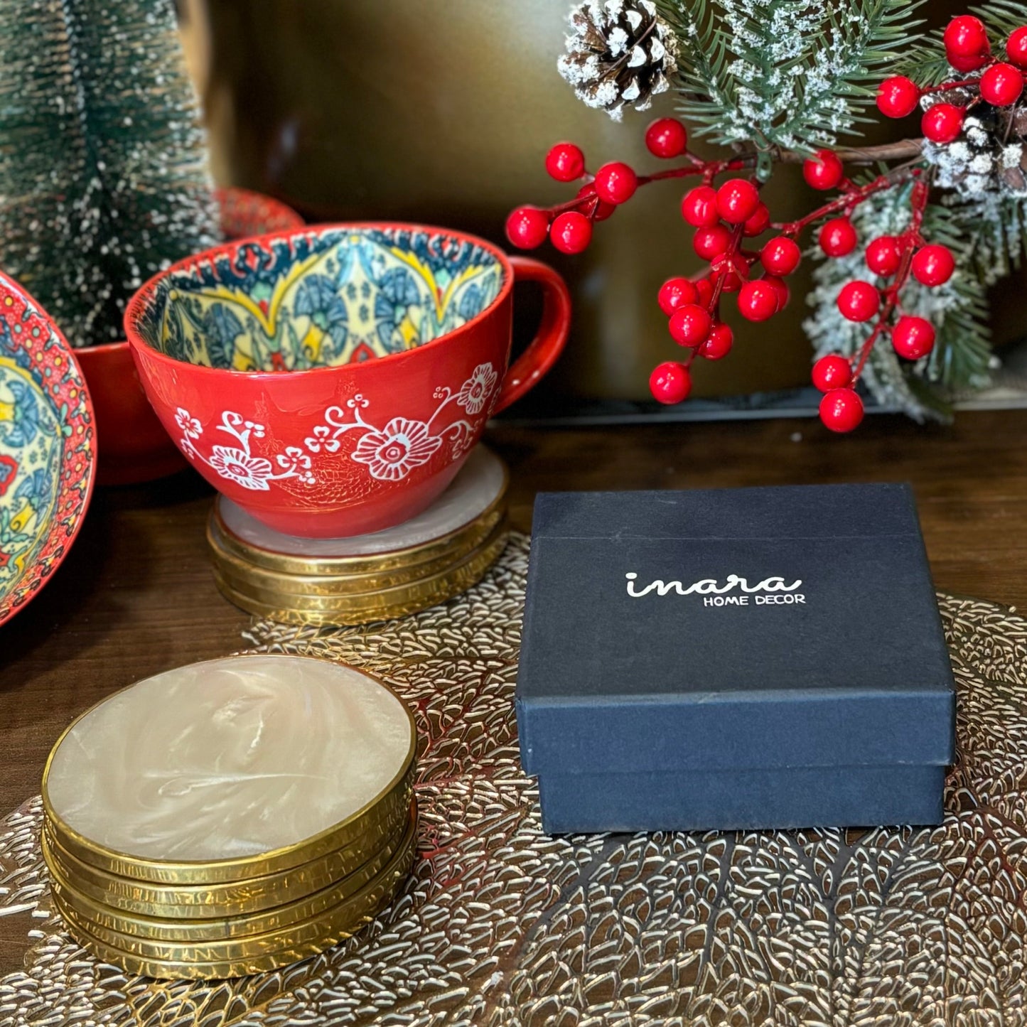 Round Gold Rim Coasters - Set of 6
