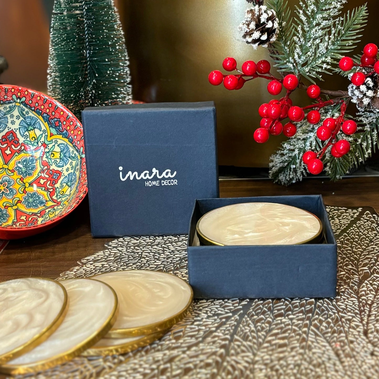 Round Gold Rim Coasters - Set of 6