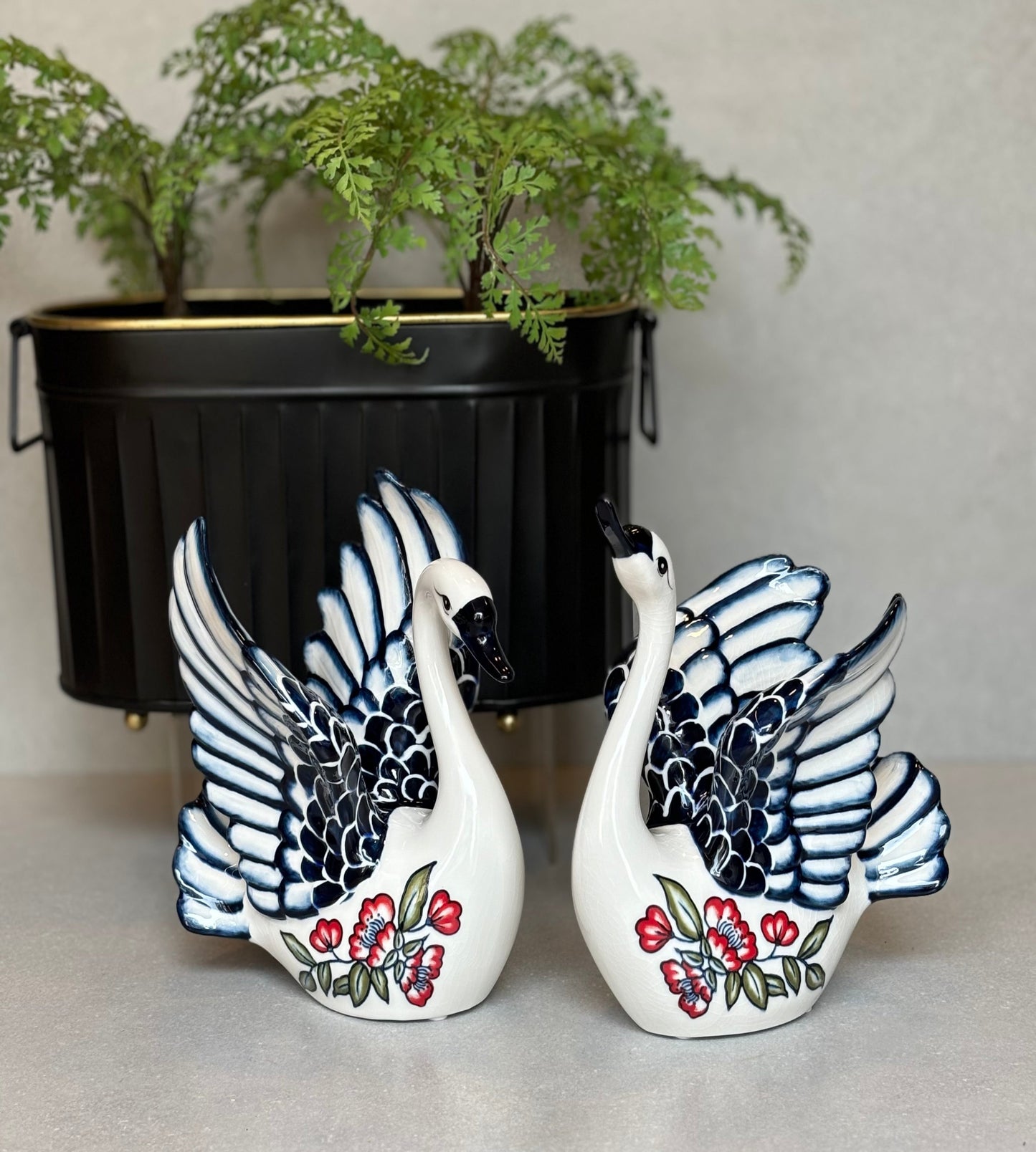 Blue and White Porcelain Swan Pair