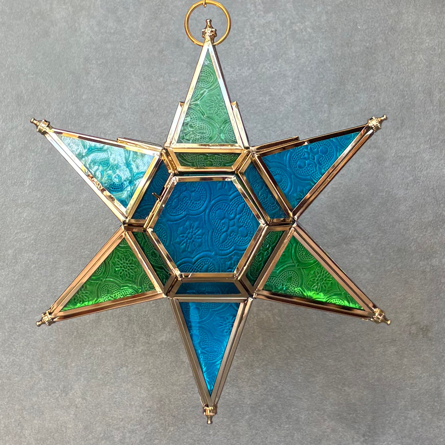 Hanging Star Lantern Green & Blue