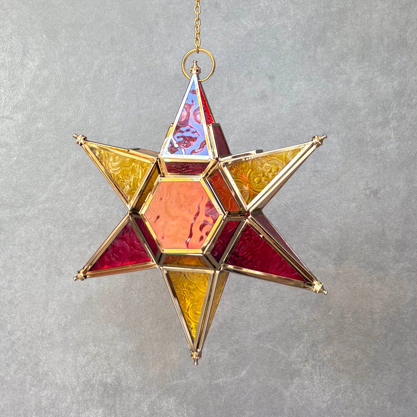 Hanging Star Lantern Red & Amber
