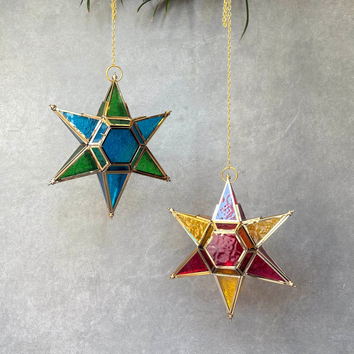 Hanging Star Lantern Red & Amber