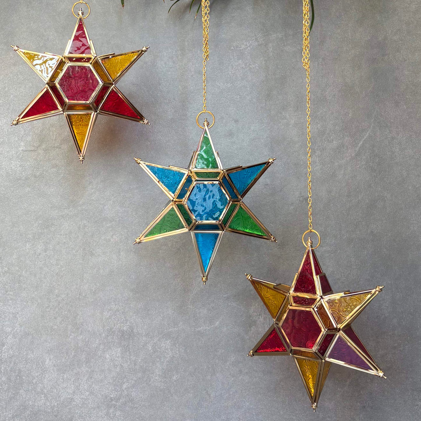 Hanging Star Lantern Green & Blue