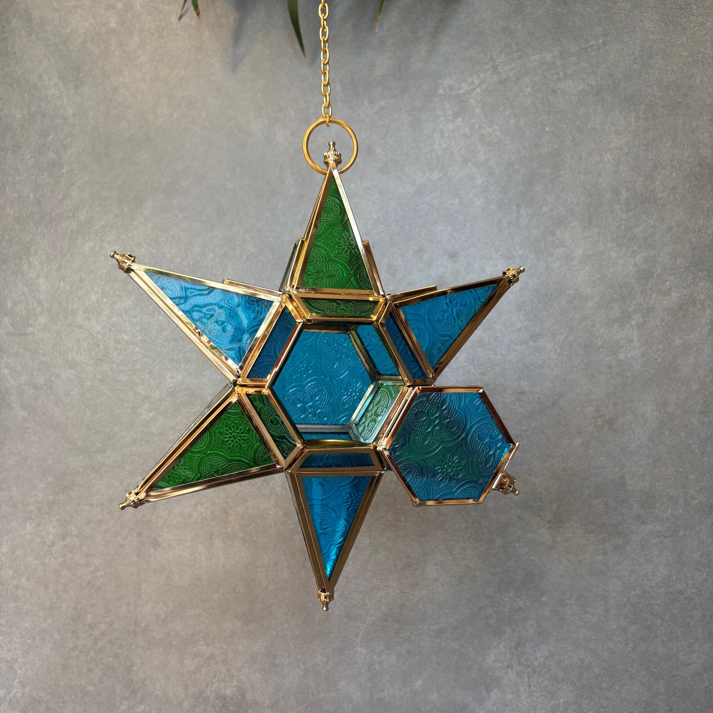 Hanging Star Lantern Green & Blue