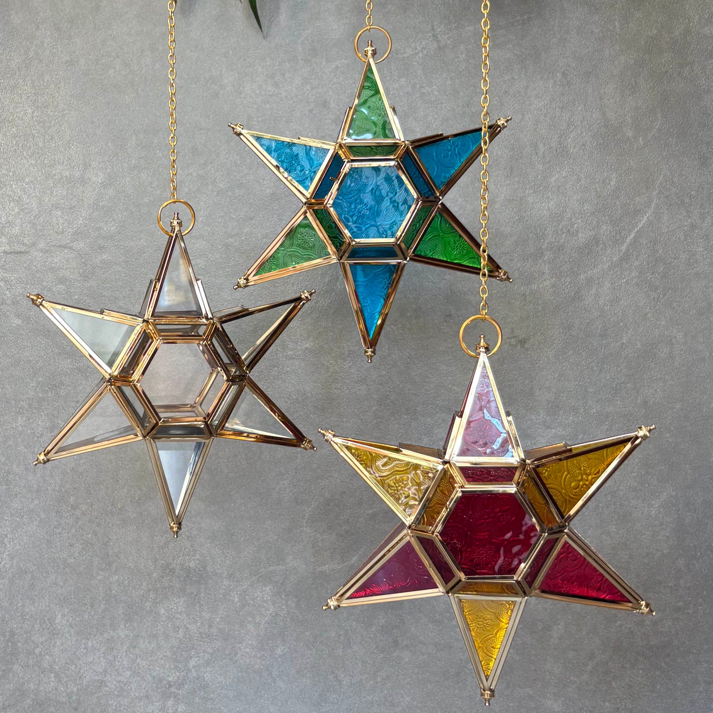 Hanging Star Lantern Red & Amber