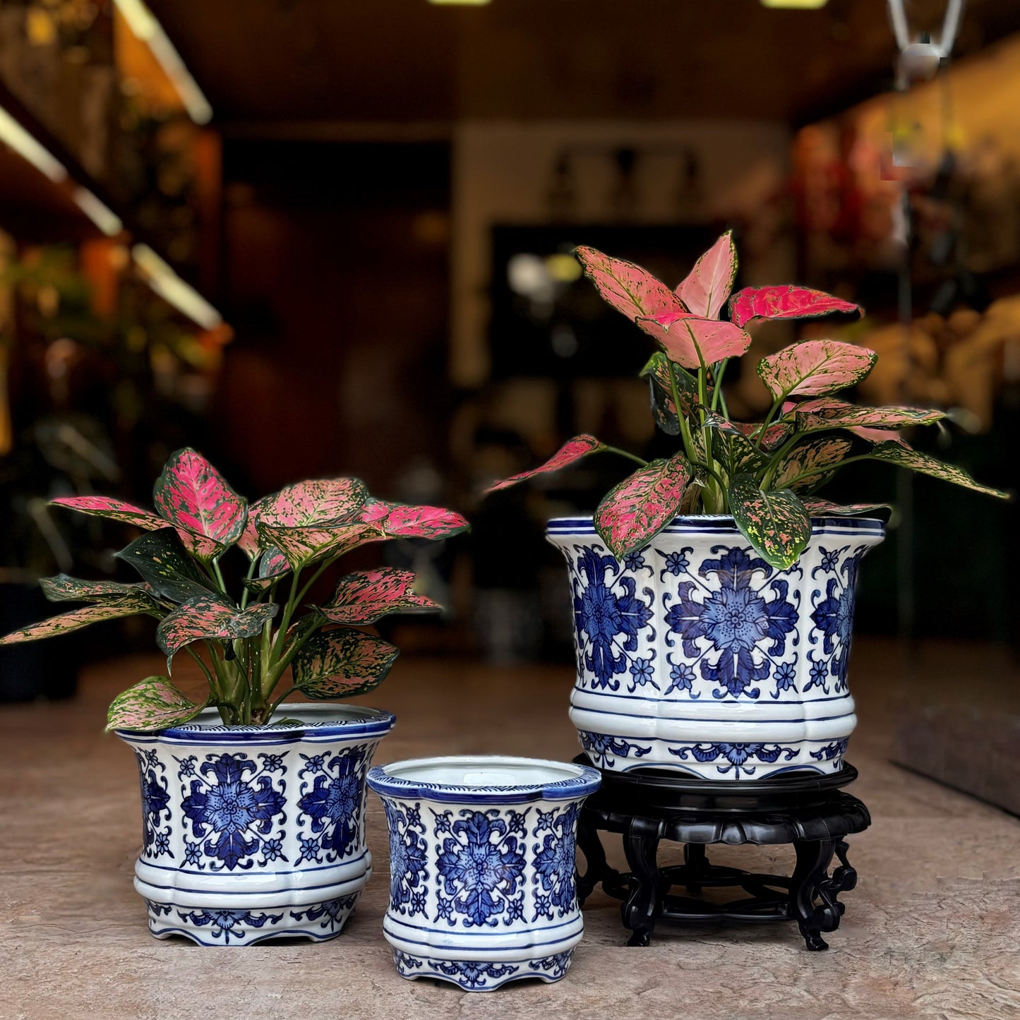 Blue And White Porcelain Floral Round Planter