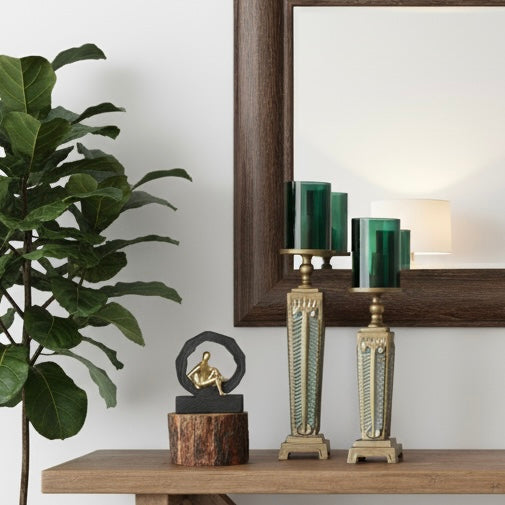 Vintage Pillar Metal Candlestand patina