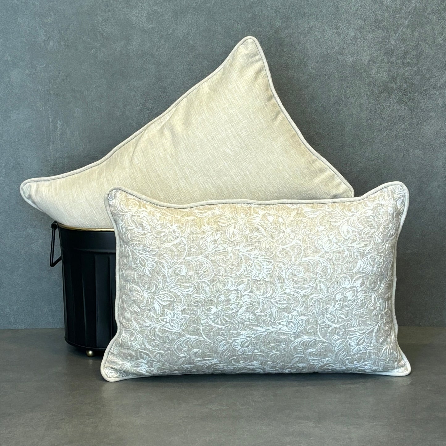 Beige Embroidered Linen Cushion 12 x 18