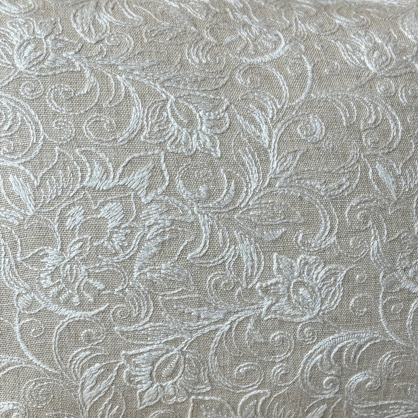 Beige Embroidered Linen Cushion 12 x 18