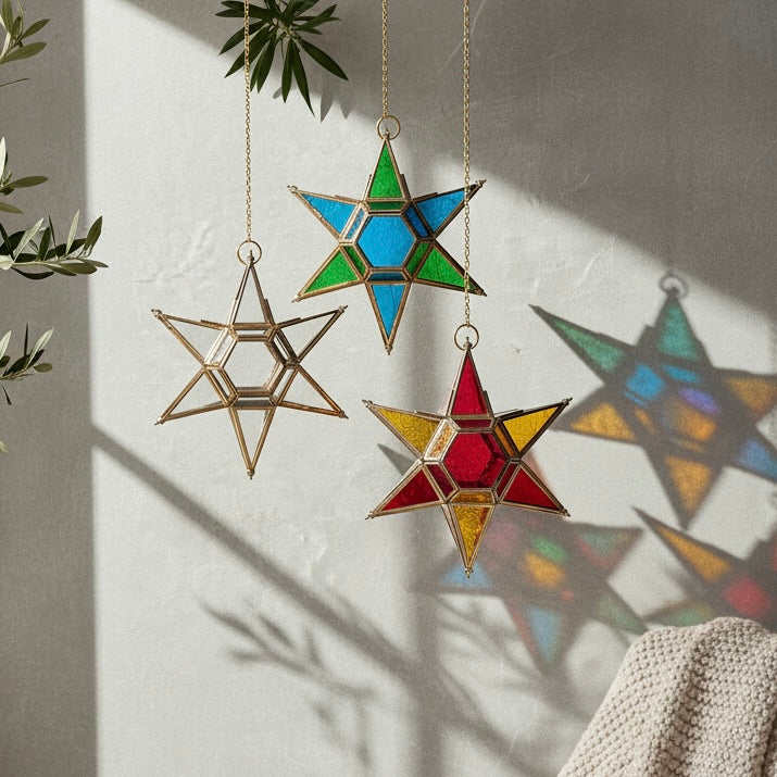 Hanging Star Lantern Green & Blue
