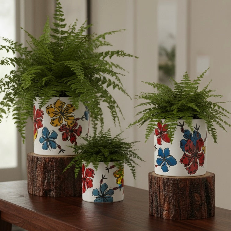 White Floral Ceramic Planter