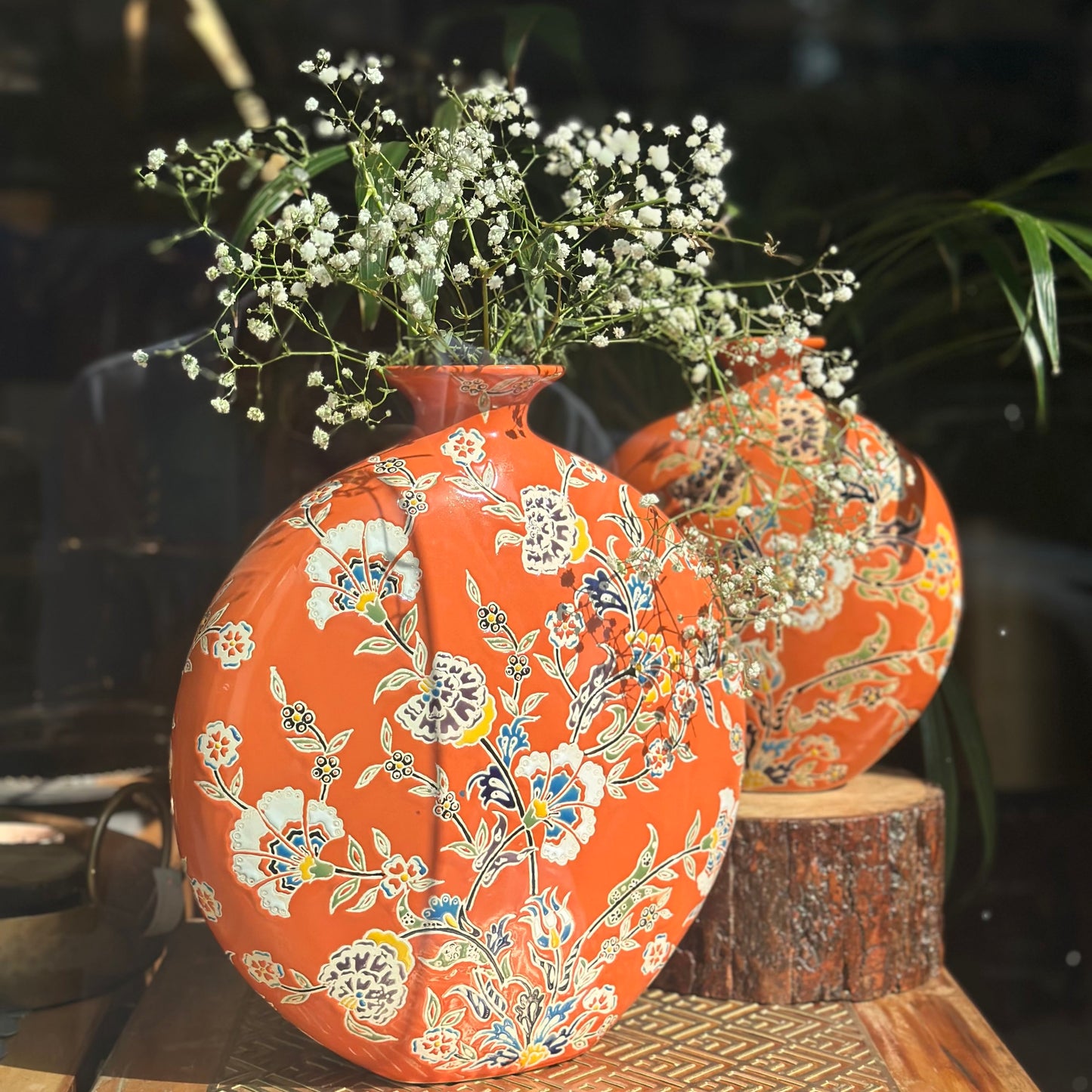Handpainted Orange Coral Vase