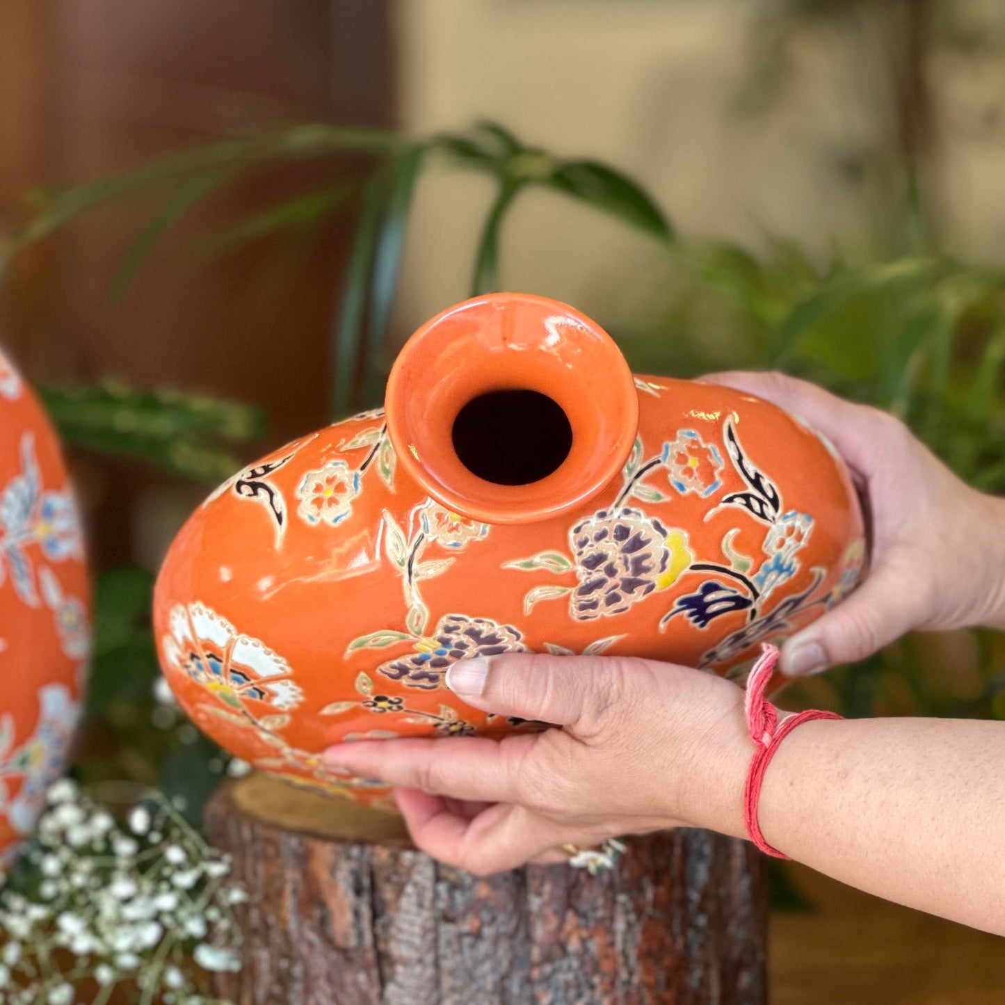 Handpainted Orange Coral Vase