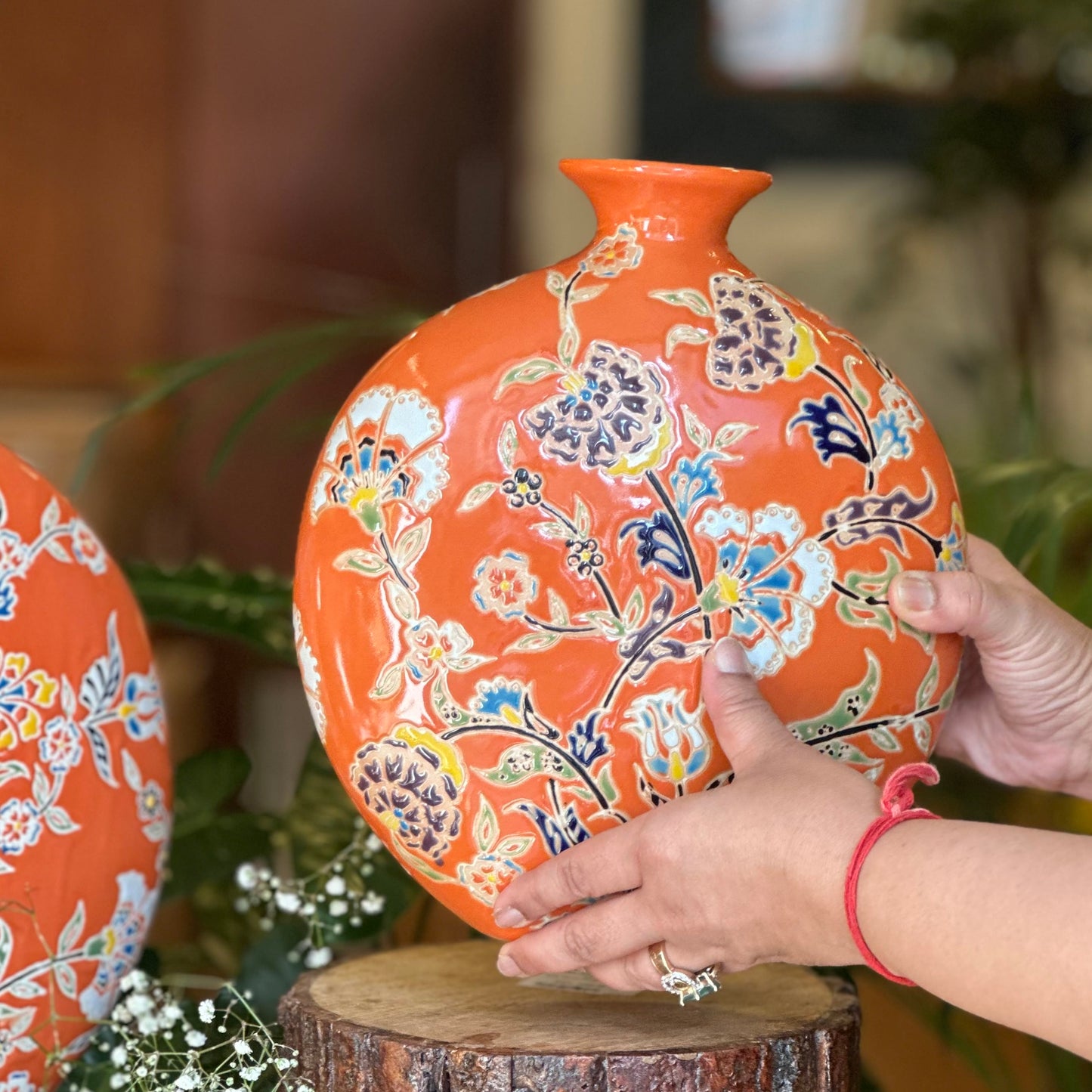 Handpainted Orange Coral Vase