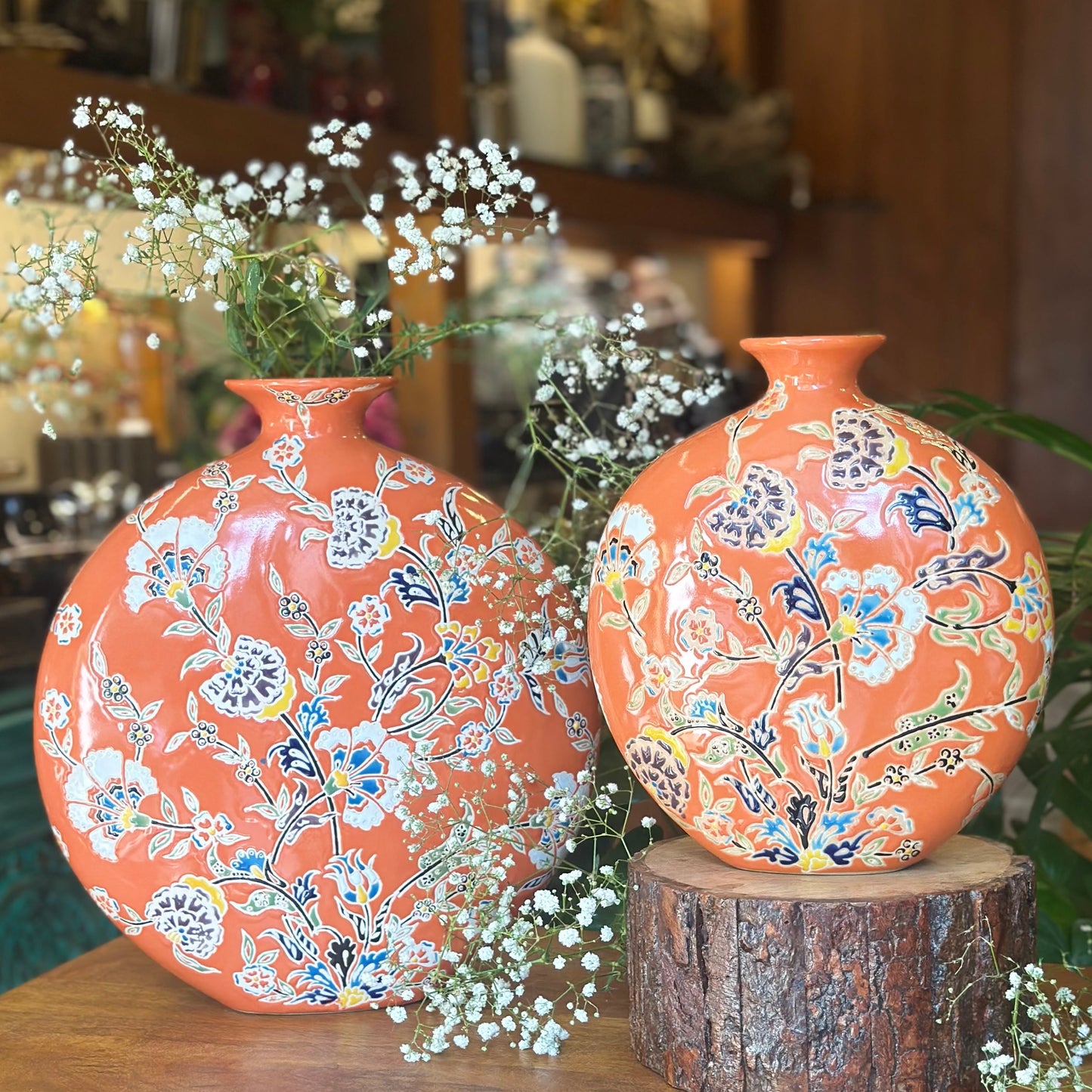 Handpainted Orange Coral Vase