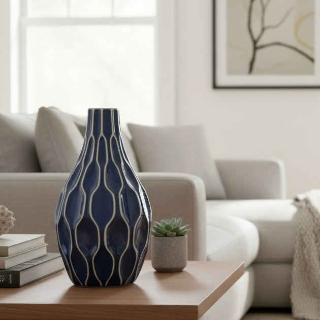 Blue Ripple Ceramic Vase