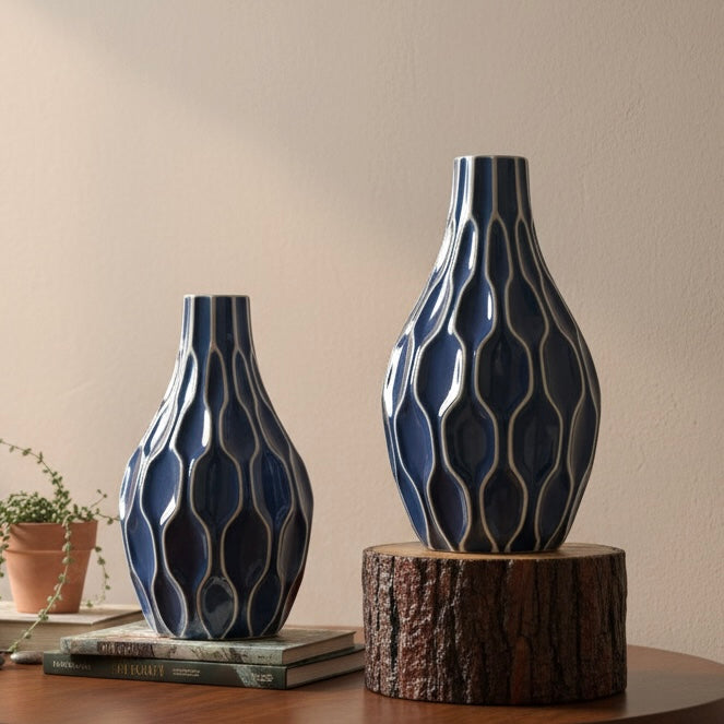 Blue Ripple Ceramic Vase