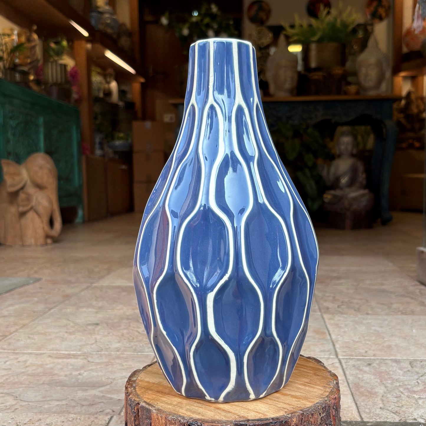 Blue Ripple Ceramic Vase