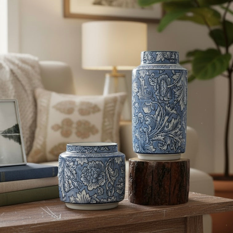 Blue And White Mughal Bloom Vase