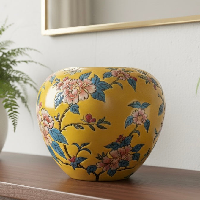 Handpainted Yellow Floral Pot Vase