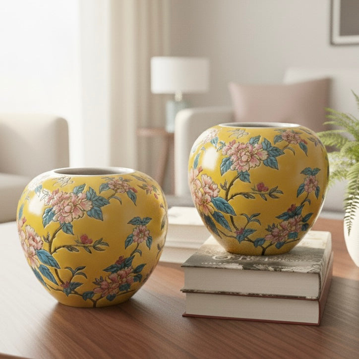 Handpainted Yellow Floral Pot Vase