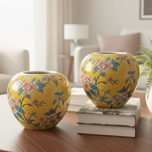 Handpainted Yellow Floral Pot Vase