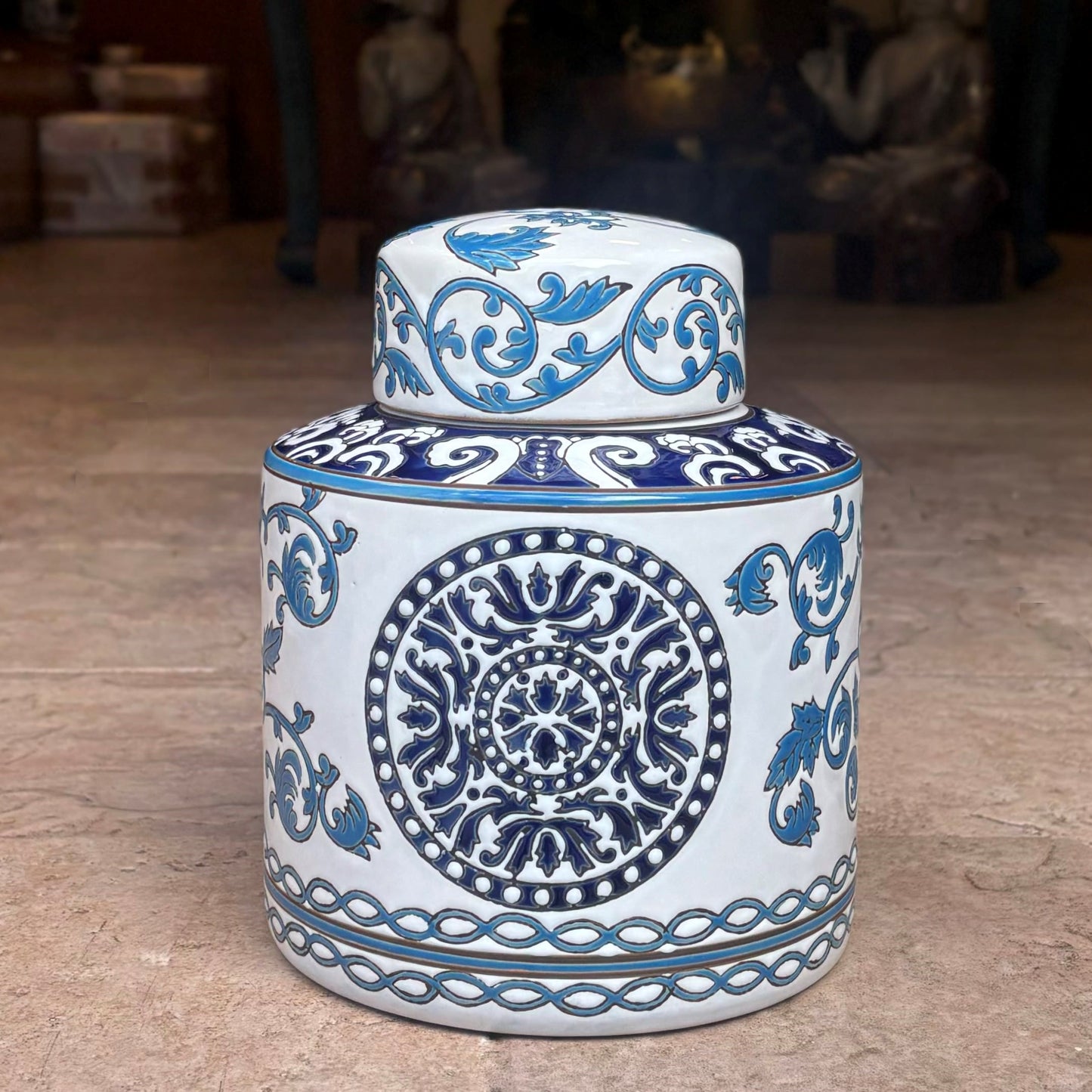 Azure Blossom Hand-Painted Ceramic Jar