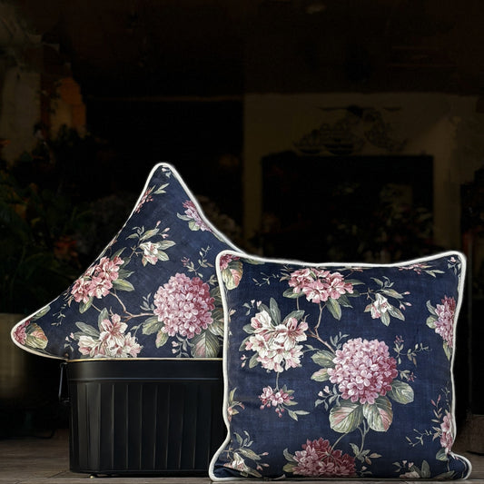 Blue Floral Velvet Cushion Cover 16 x 16