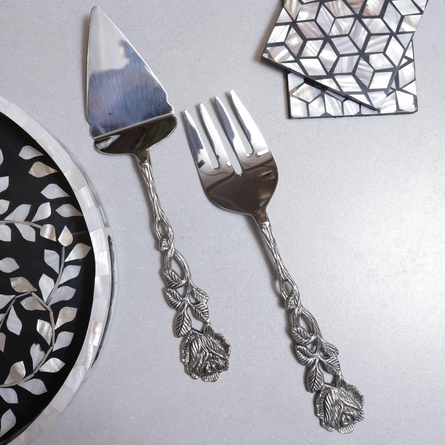 Rose Cake Server/Knife & Fork Set