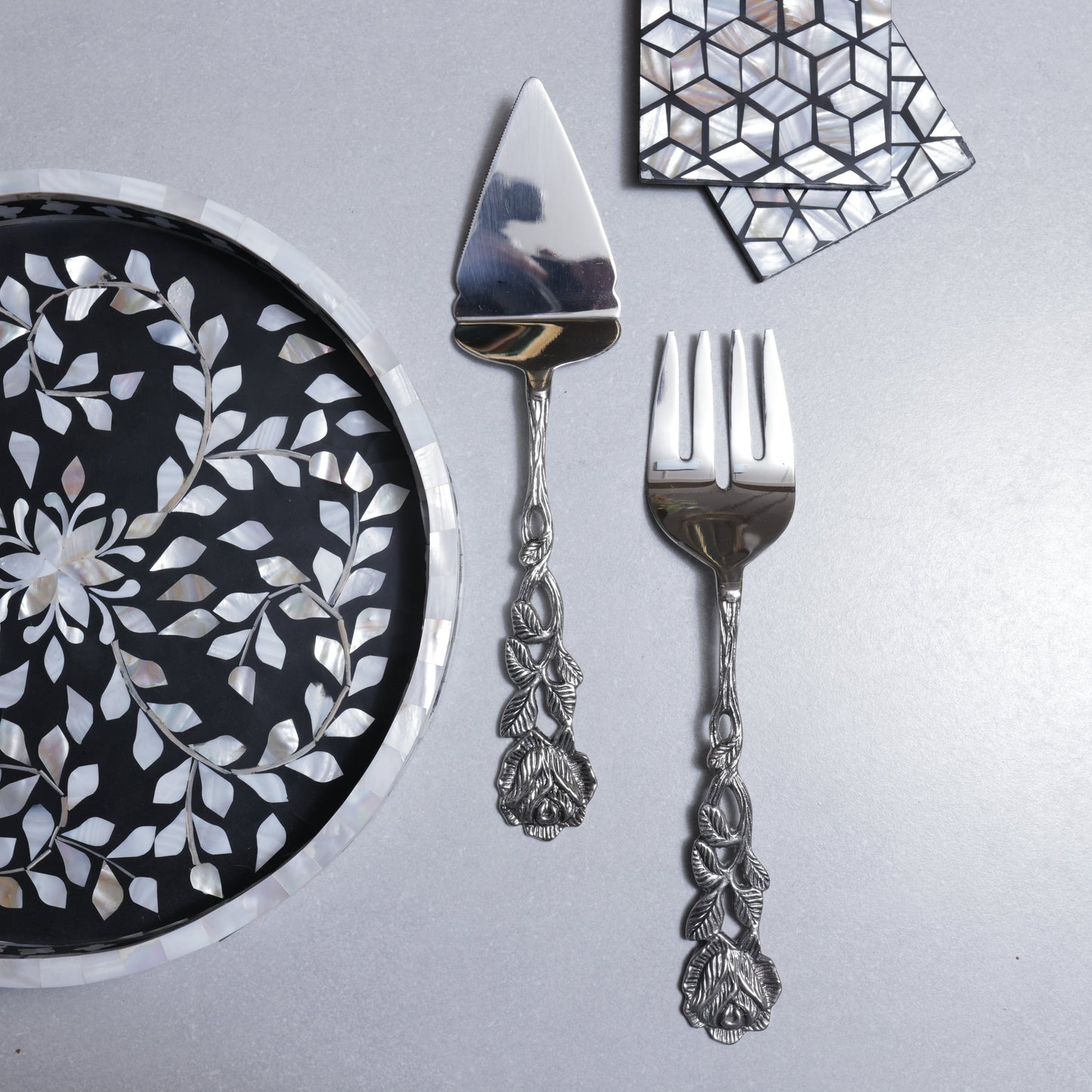 Rose Cake Server/Knife & Fork Set