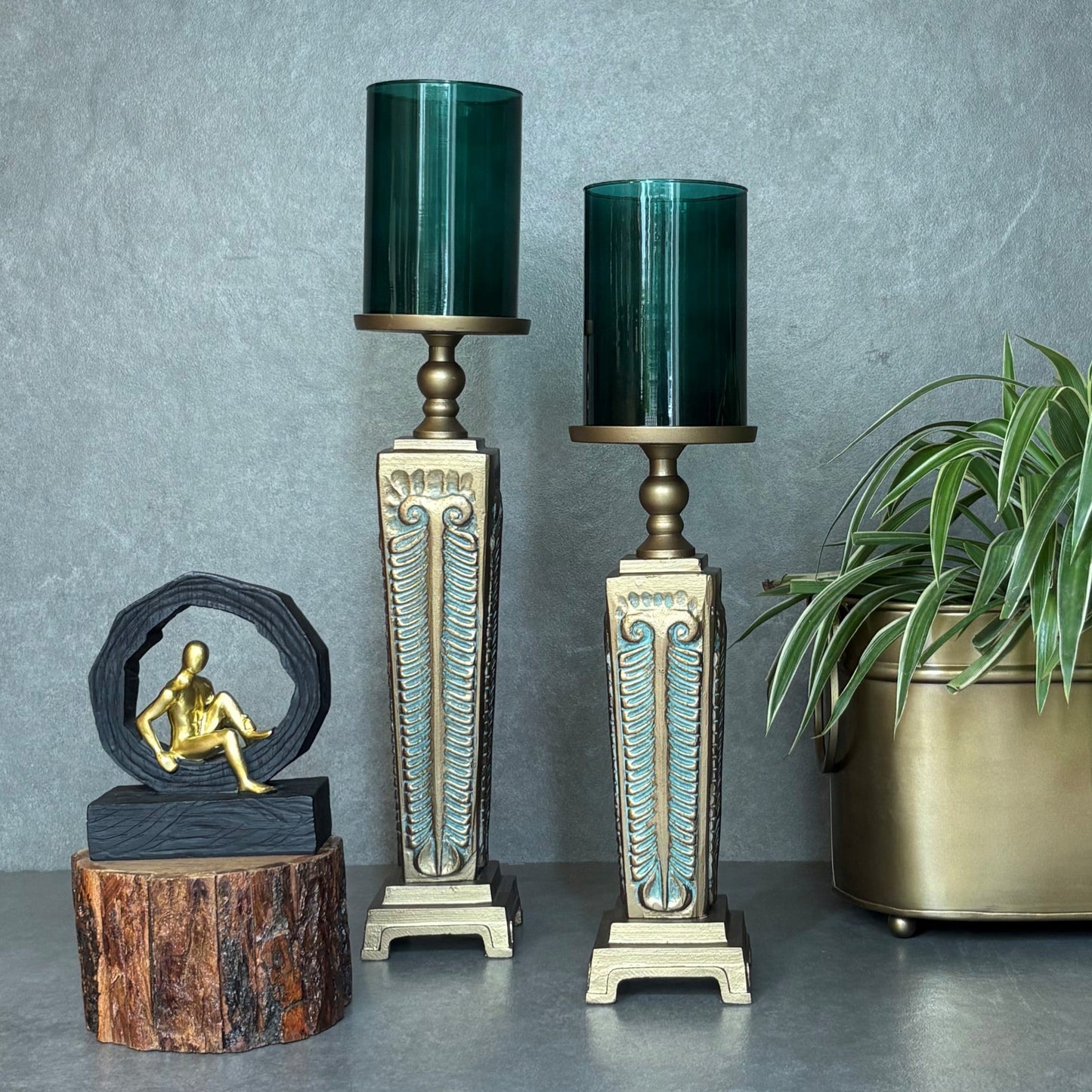 Vintage Pillar Metal Candlestand patina