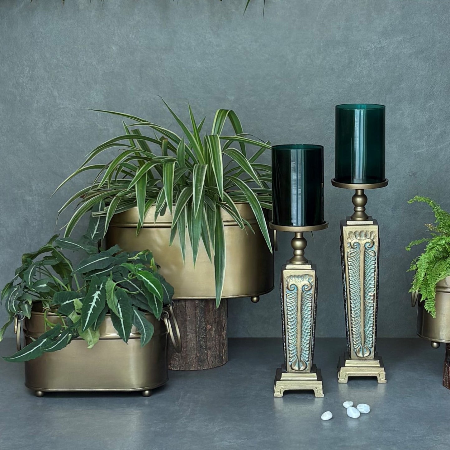 Vintage Pillar Metal Candlestand patina
