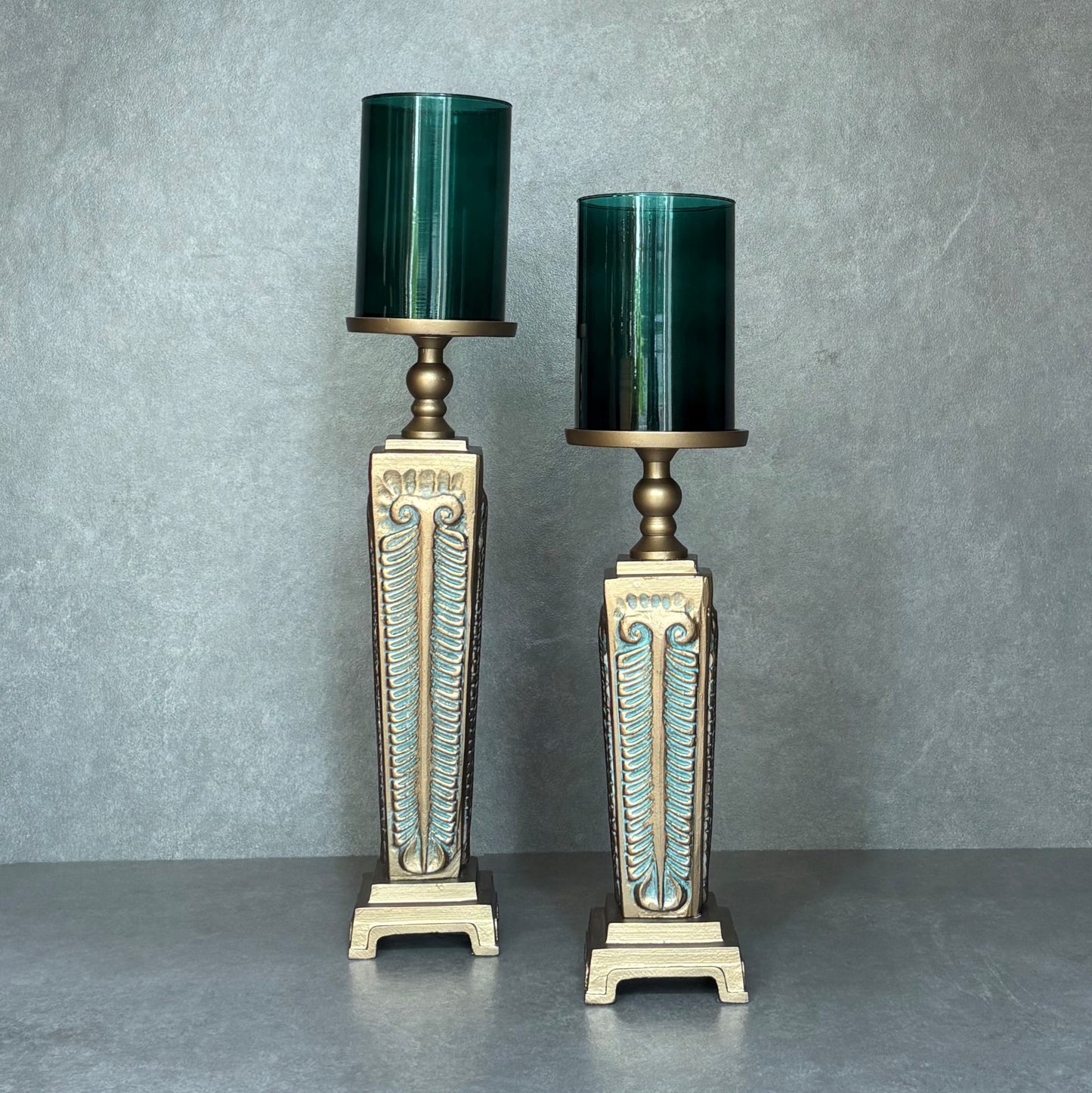 Vintage Pillar Metal Candlestand patina