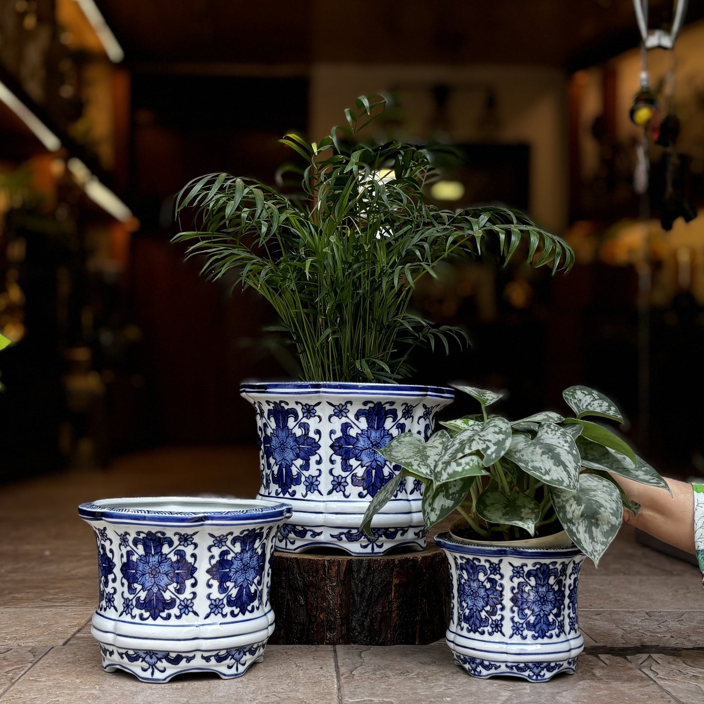 Blue And White Porcelain Floral Round Planter