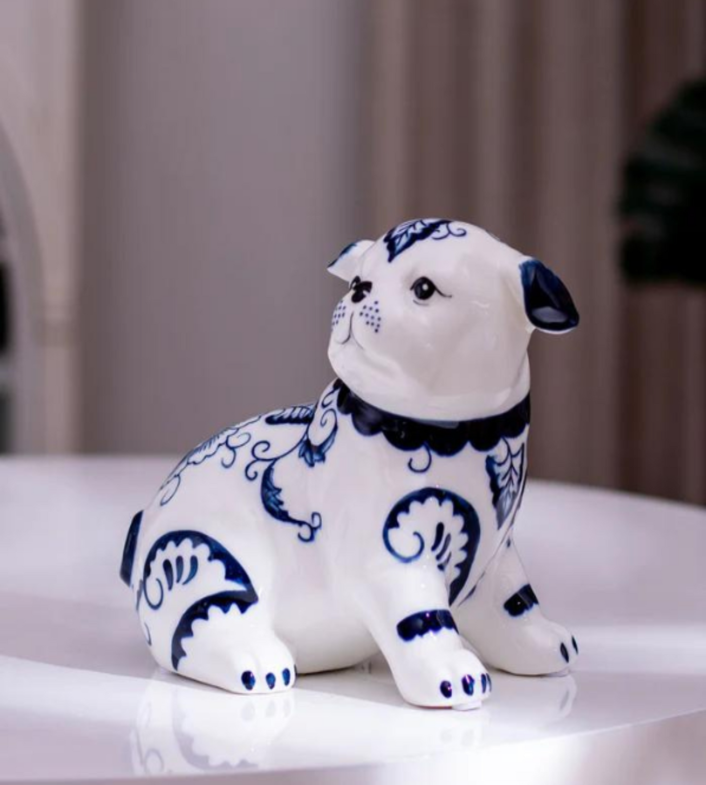 Blue & White Porcelain Dog Figurine