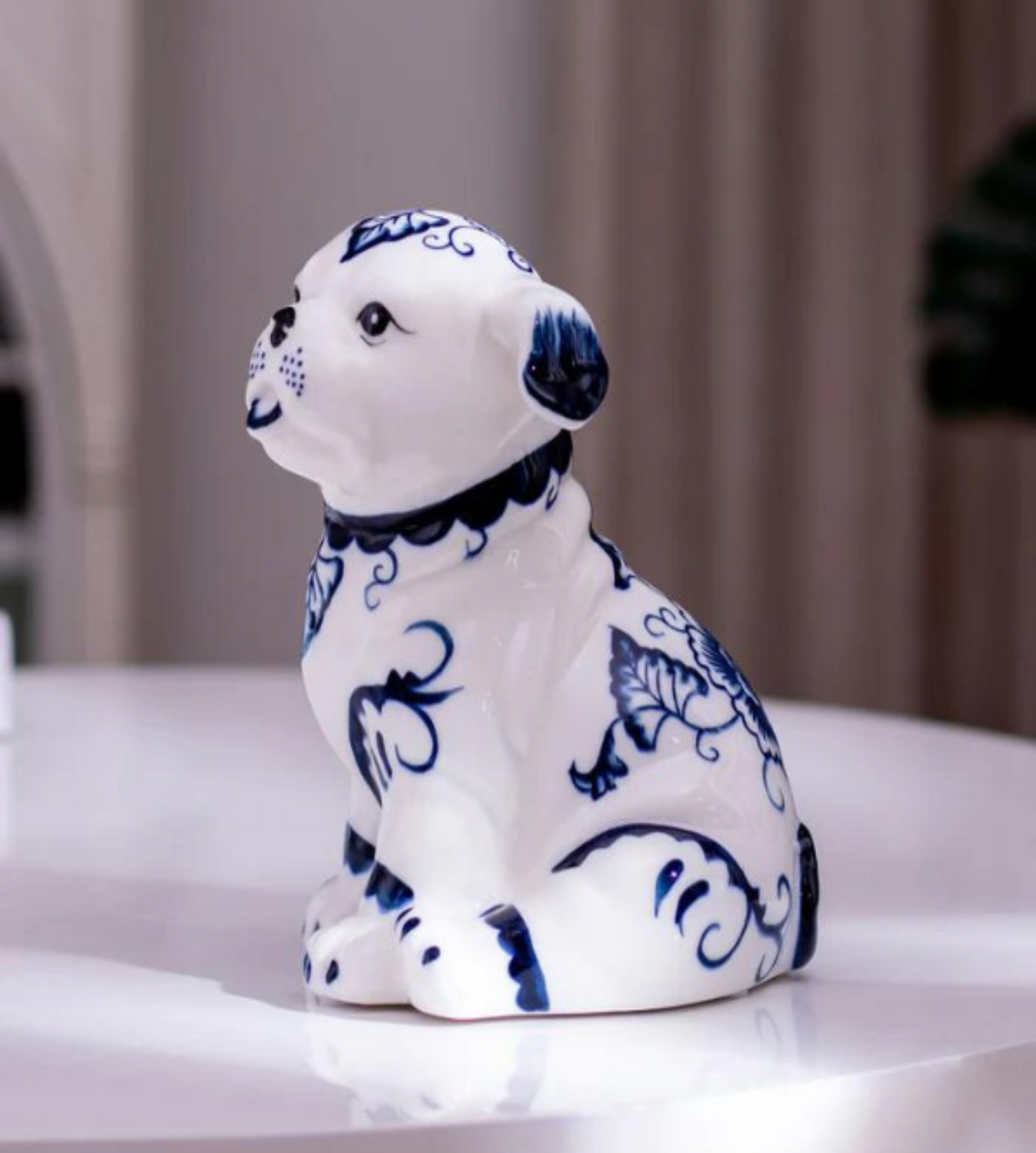 Blue & White Porcelain Dog Figurine