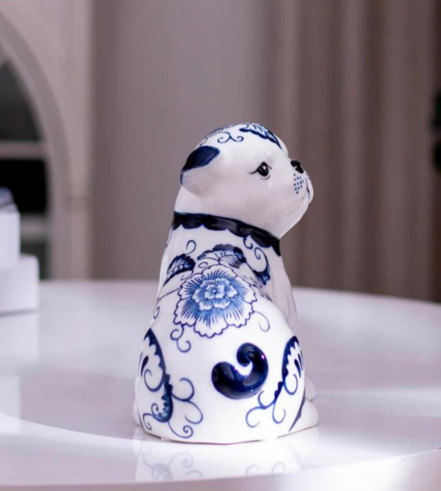 Blue & White Porcelain Dog Figurine
