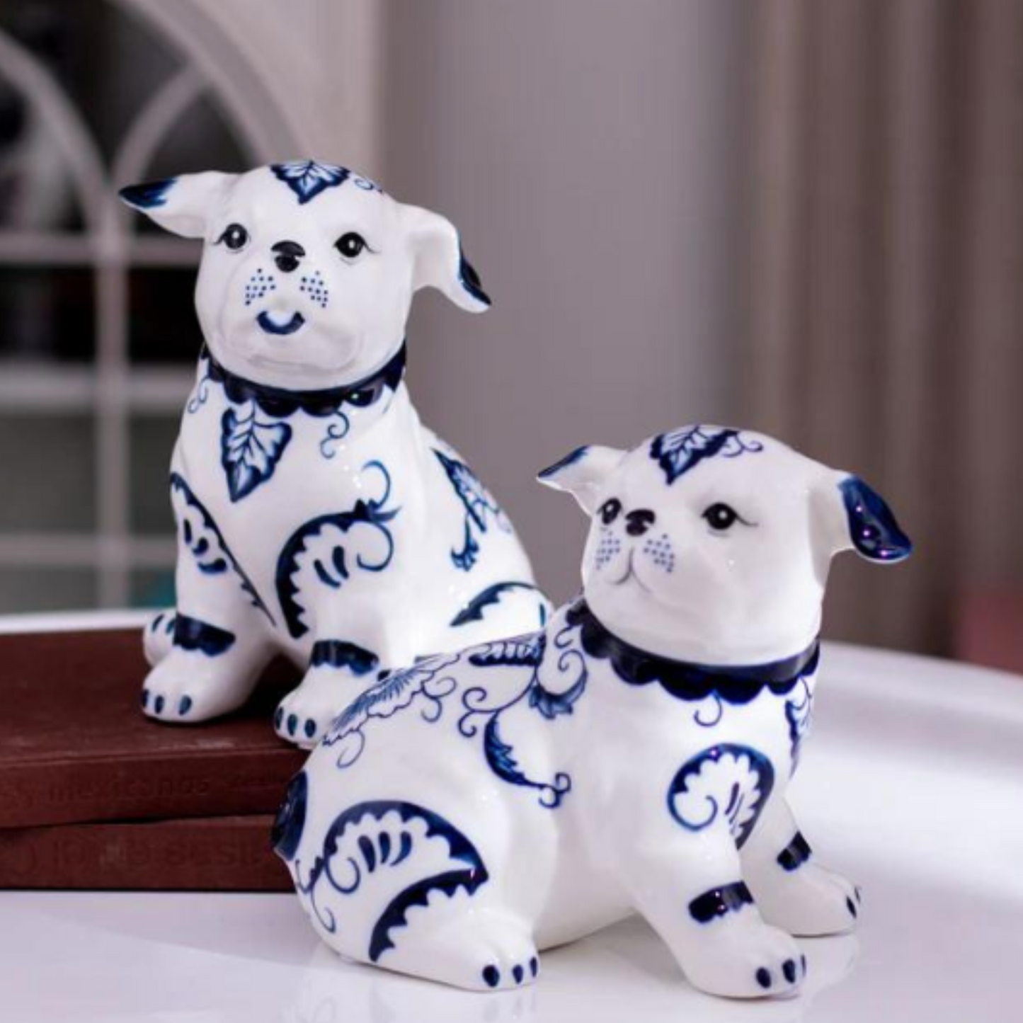 Blue & White Porcelain Dog Pair