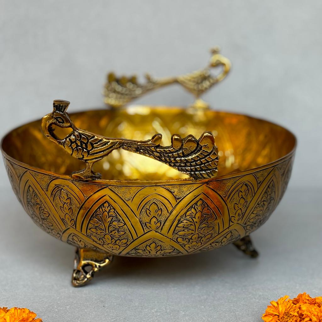 Antique Brass Peacock Metal Urli