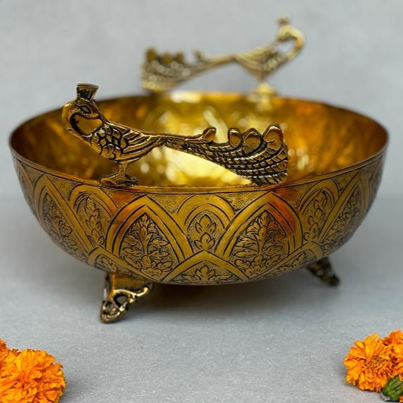 Antique Brass Peacock Metal Urli