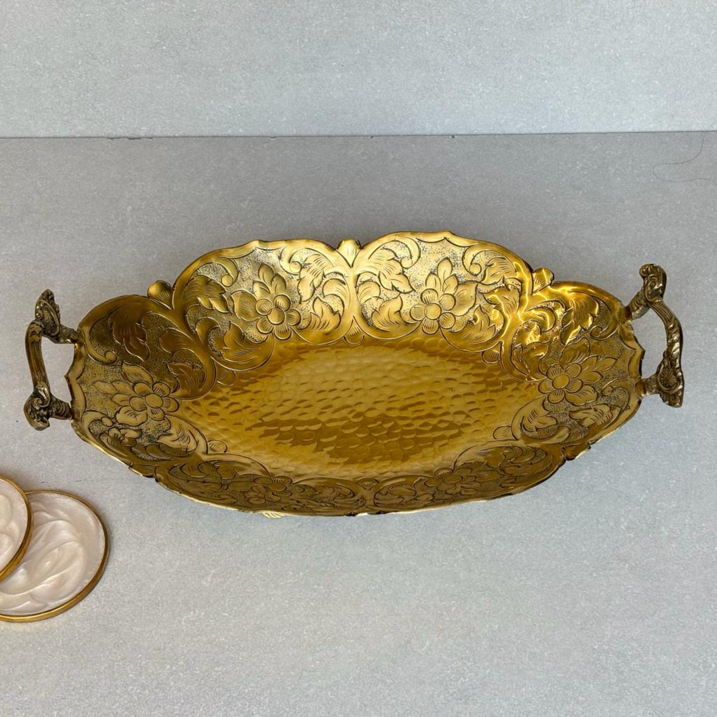 Antique Brass Platter With Handles