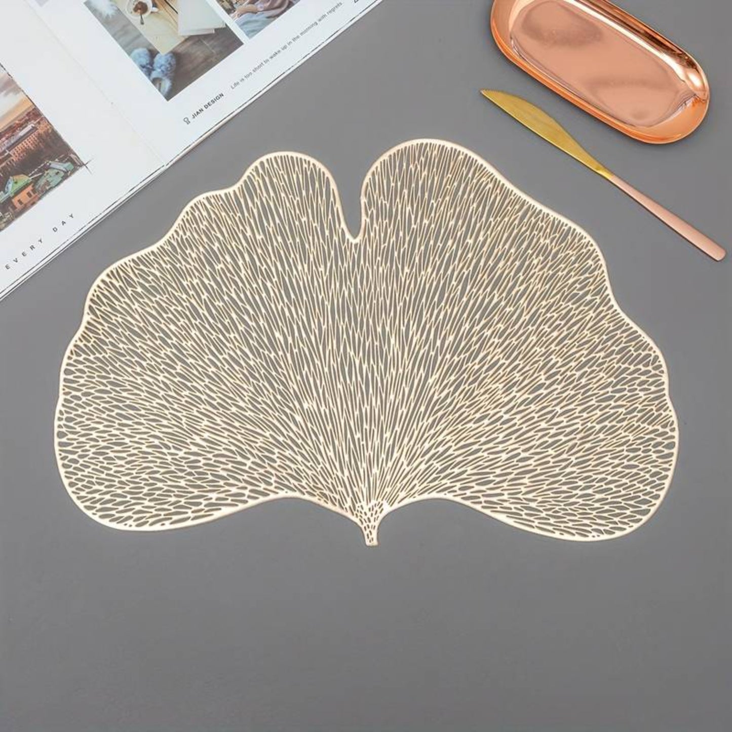 Gold Ginkgo Leaf Placemats Set of-2