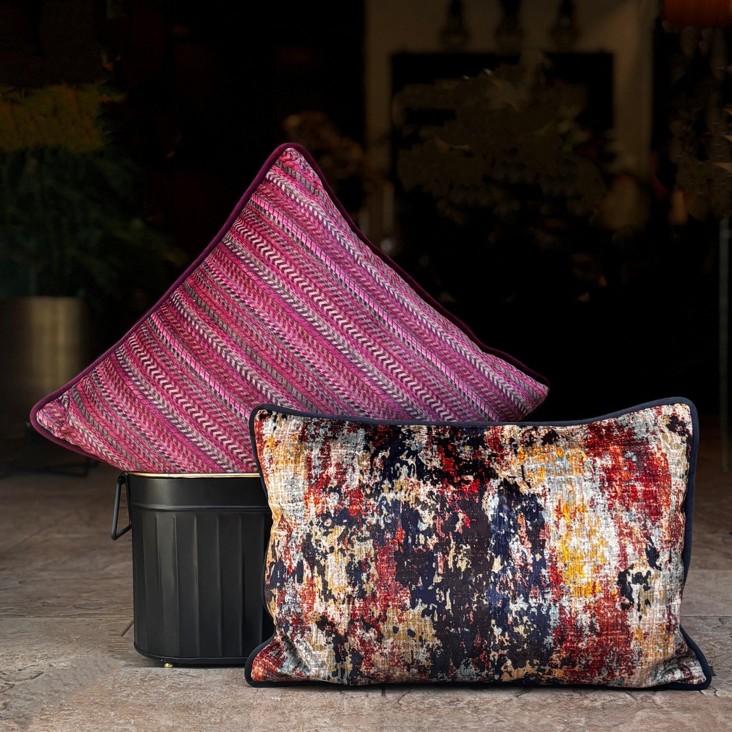 Magenta Zig Zag Velvet Cushion Cover 16 x 16