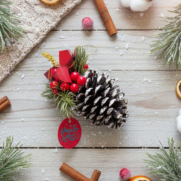 Christmas Ornament - Frosted Pine Hanging – styled display view | INARA