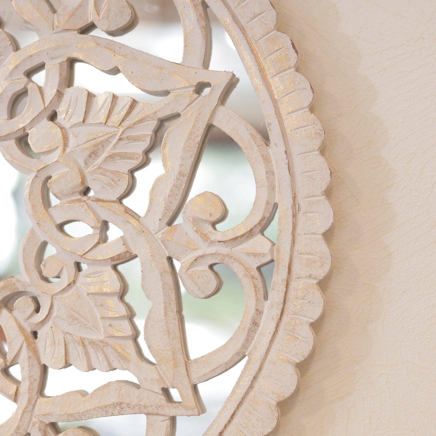 Wooden Carved Mirror Panel White