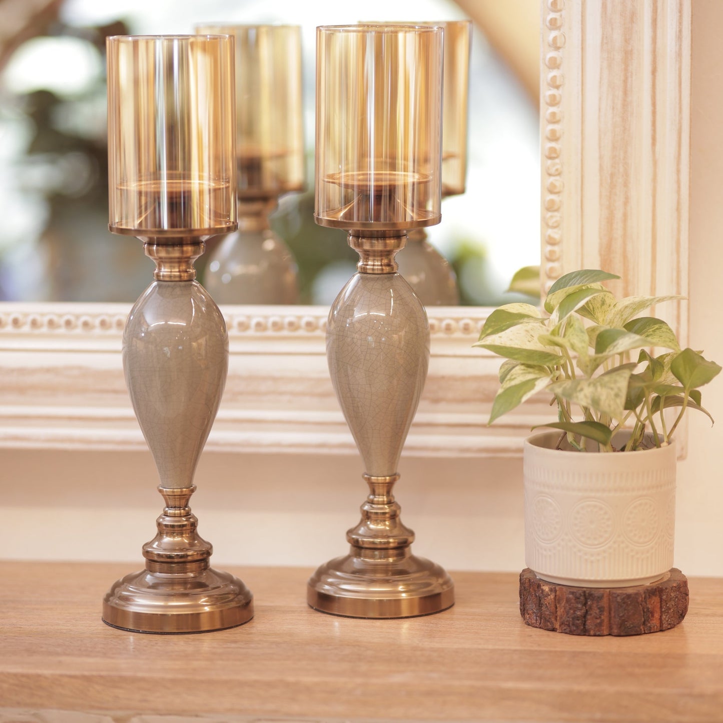 Celadon Candle Stand Set Of-2